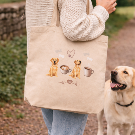 Labrador Lover Eco Tote Bag | Dog Mum | Yellow Lab Gift for Women | Cute Dog & Latte Shopping Bag |