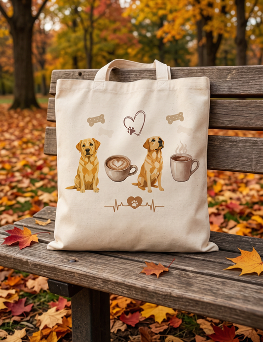Labrador Lover Eco Tote Bag | Dog Mum | Yellow Lab Gift for Women | Cute Dog & Latte Shopping Bag |